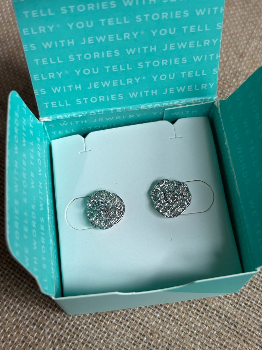 Origami Owl Silver Pave Rose Stud Earrings with Swarovski Crystals